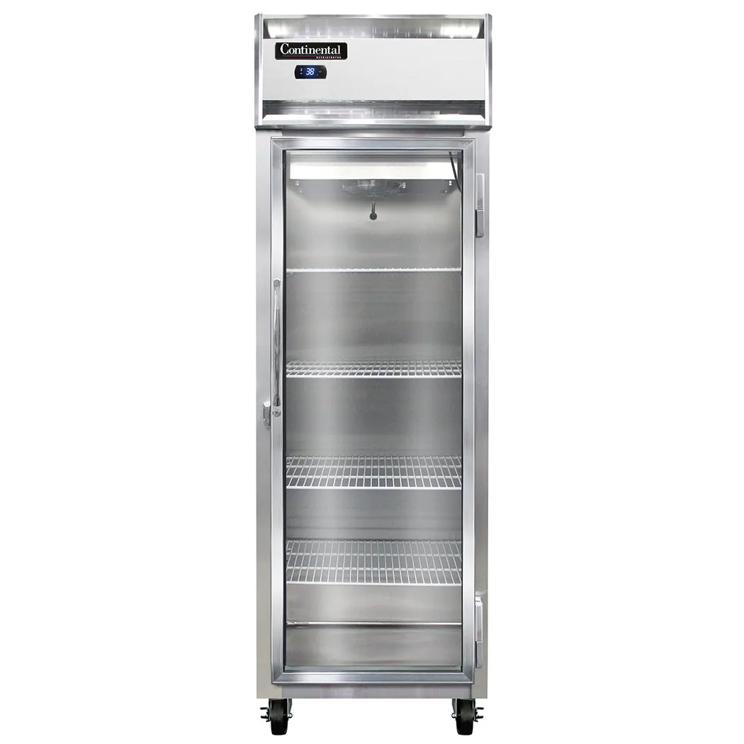 Continental 1RSNSAGD 26" 1-Section Reach-In Refrigerator w/ Glass Door, Stainless Steel Exterior, 16 cu. ft.