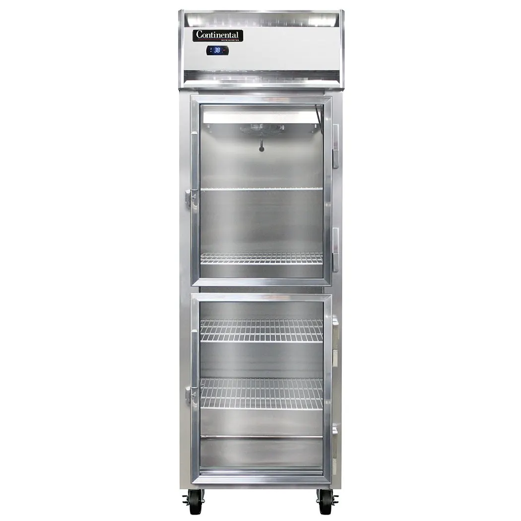 Continental 1RSNSAGDHD 26" One Section Reach-In Refrigerator w/ 2 Half Glass Doors, Stainless Steel Exterior, 16 cu. ft.