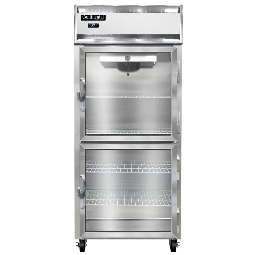 Continental 1RXNGDHD 36" 1-Section Reach-In Refrigerator w/ 2 Half Glass Doors, Stainless Steel Front Aluminum Exterior, 30 cu. ft.