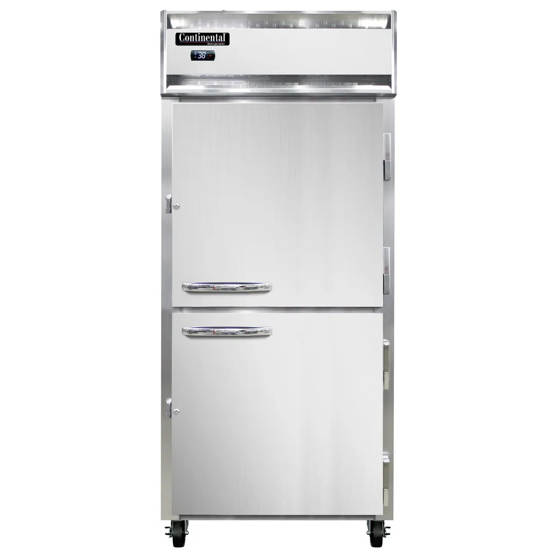 Continental Refrigerator 1RXNPTHD 36" 1-Section Pass-Thru Refrigerator w/ 4 Half Solid Doors, Stainless Steel Front Aluminum Ends, 30 cu. ft.