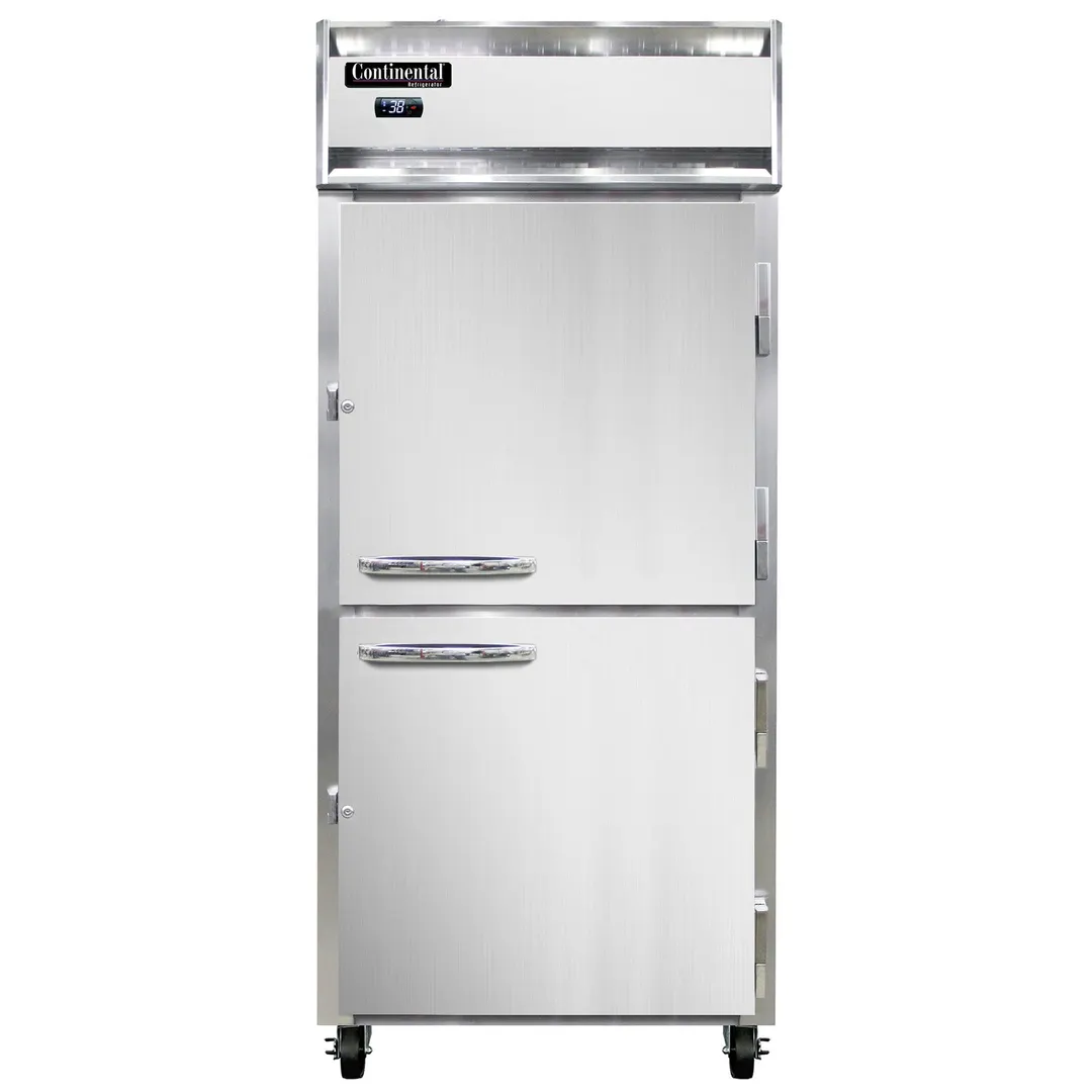 Continental 1RXNSAHD 36" 1-Section Reach-In Refrigerator w/ 2 Solid Half Doors, Stainless Steel Exterior, 30 cu. ft.