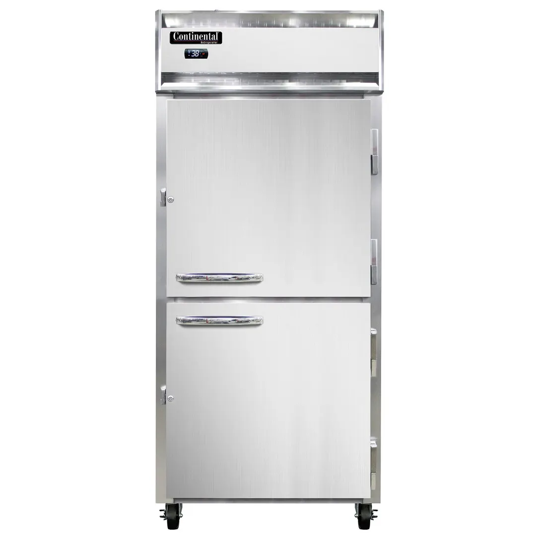Continental Refrigerator 1RXNSAPTHD 36" 1-Section Pass-Thru Refrigerator w/ 4 Solid Half Doors, Stainless Steel Exterior, 30 cu. ft.