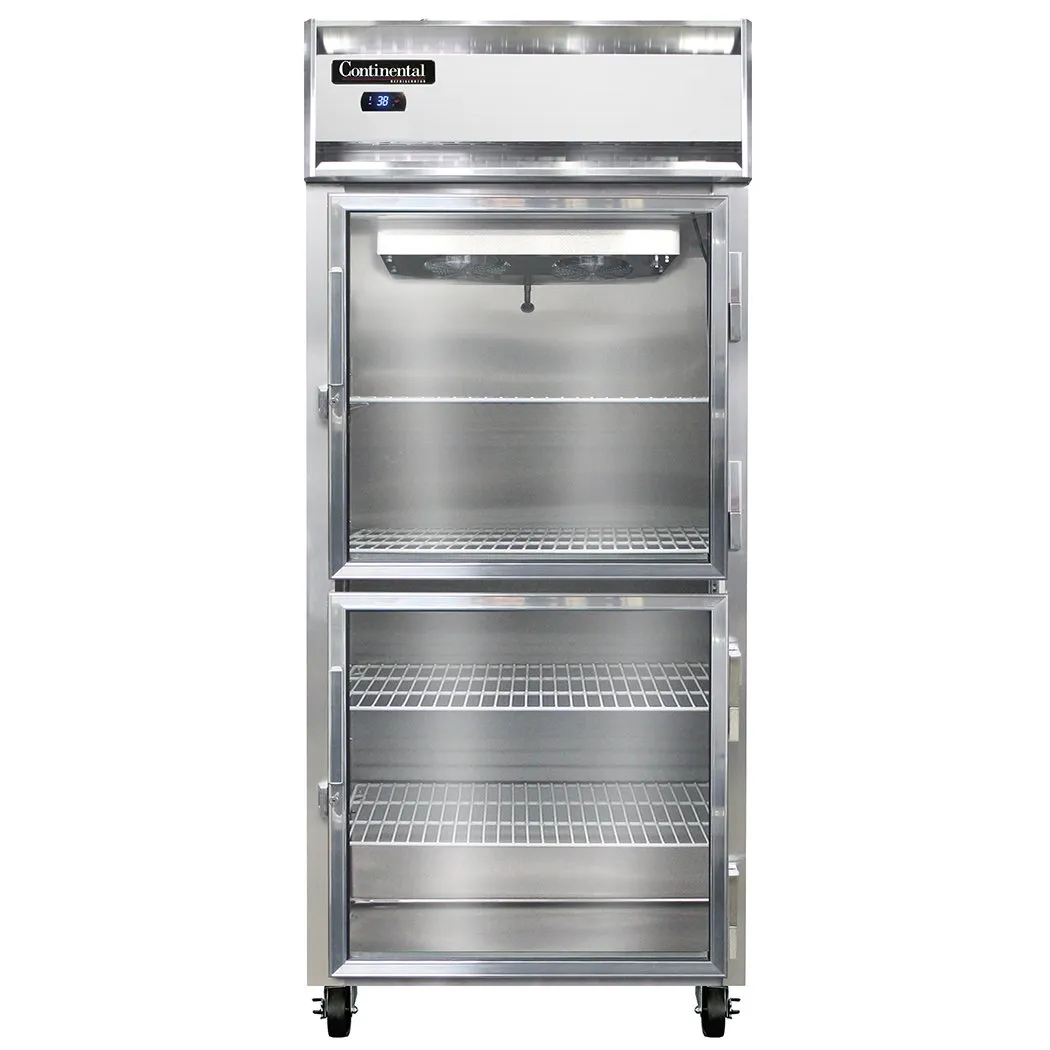 Continental 1RXSNGDHD 36" 1-Section Reach-In Refrigerator w/ 2 Half Glass Doors, Stainless Steel Front Aluminum Exterior, 26 cu. ft.