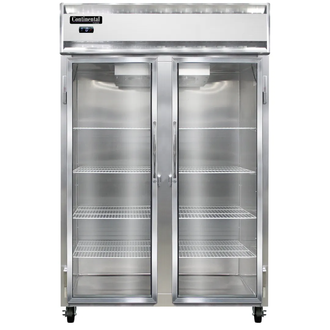 Continental Refrigerator 2FNGD 52" 2-Section Reach-In Freezer, 2 Glass Doors, Top Mounted, 48 cu. ft., Stainless Steel Front, Aluminum Sides