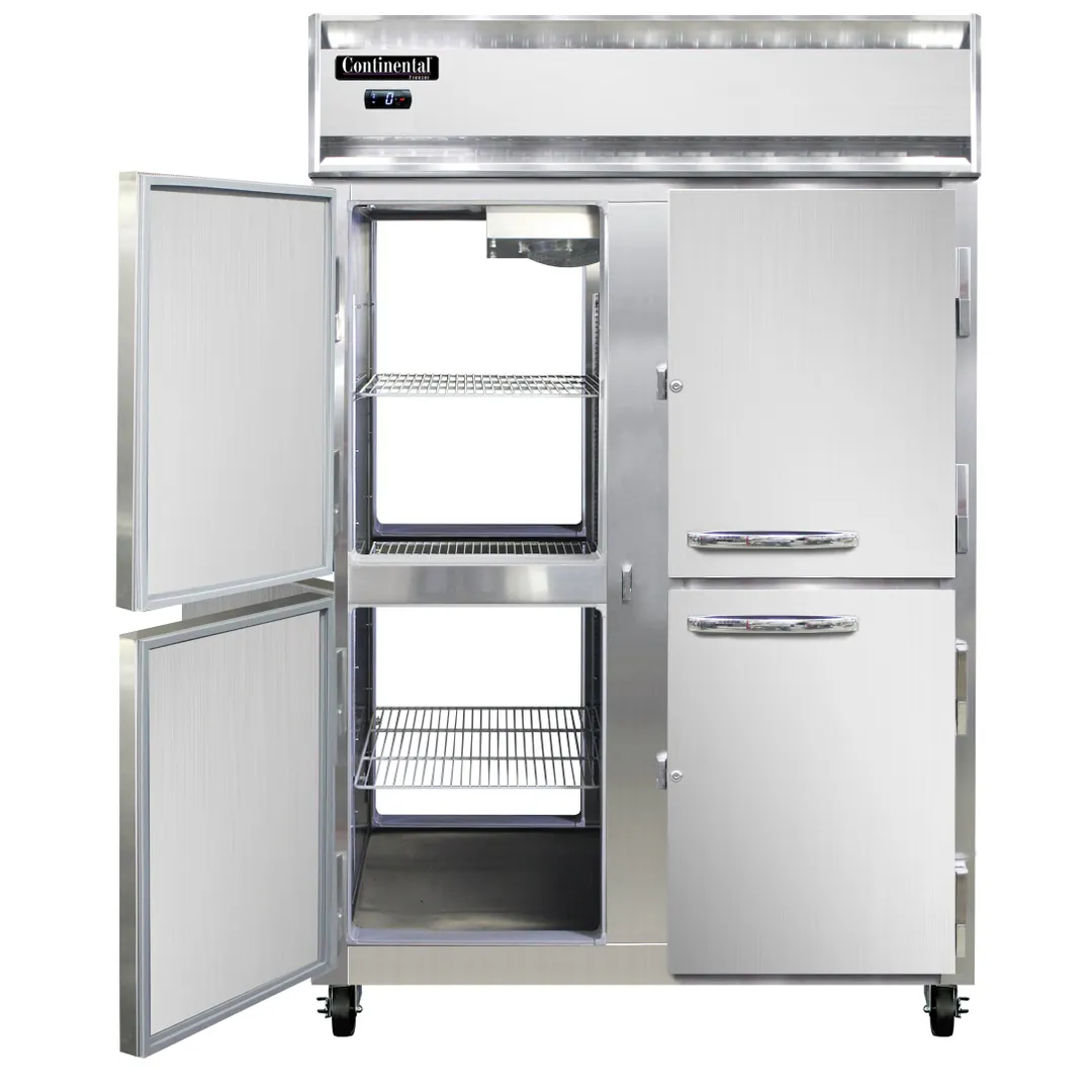 Continental Refrigerator 2FNPTHD 52" 2-Section Pass-Thru Freezer, 8 Half Solid Doors, Top Mounted, 48 cu. ft., Stainless Steel Front