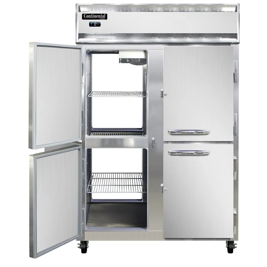 Continental Refrigerator 2FNSAPTHD 52" 2-Section Pass-Thru Freezer, 8 Half Solid Doors, Top Mounted, 48 cu. ft., Stainless Steel