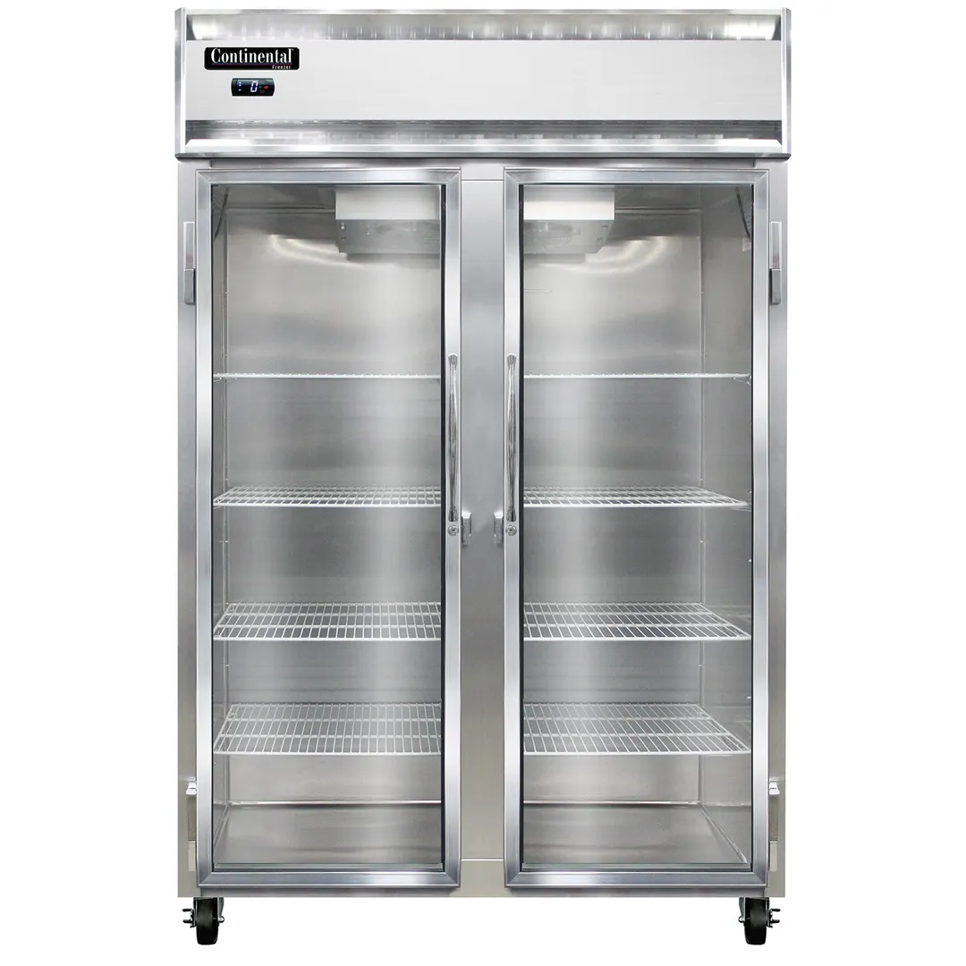 Continental Refrigerator 2FNSSGD 52" 2-Section 2-Glass Door Reach-In Freezer, Top Mounted, 48 cu. ft., Stainless Steel