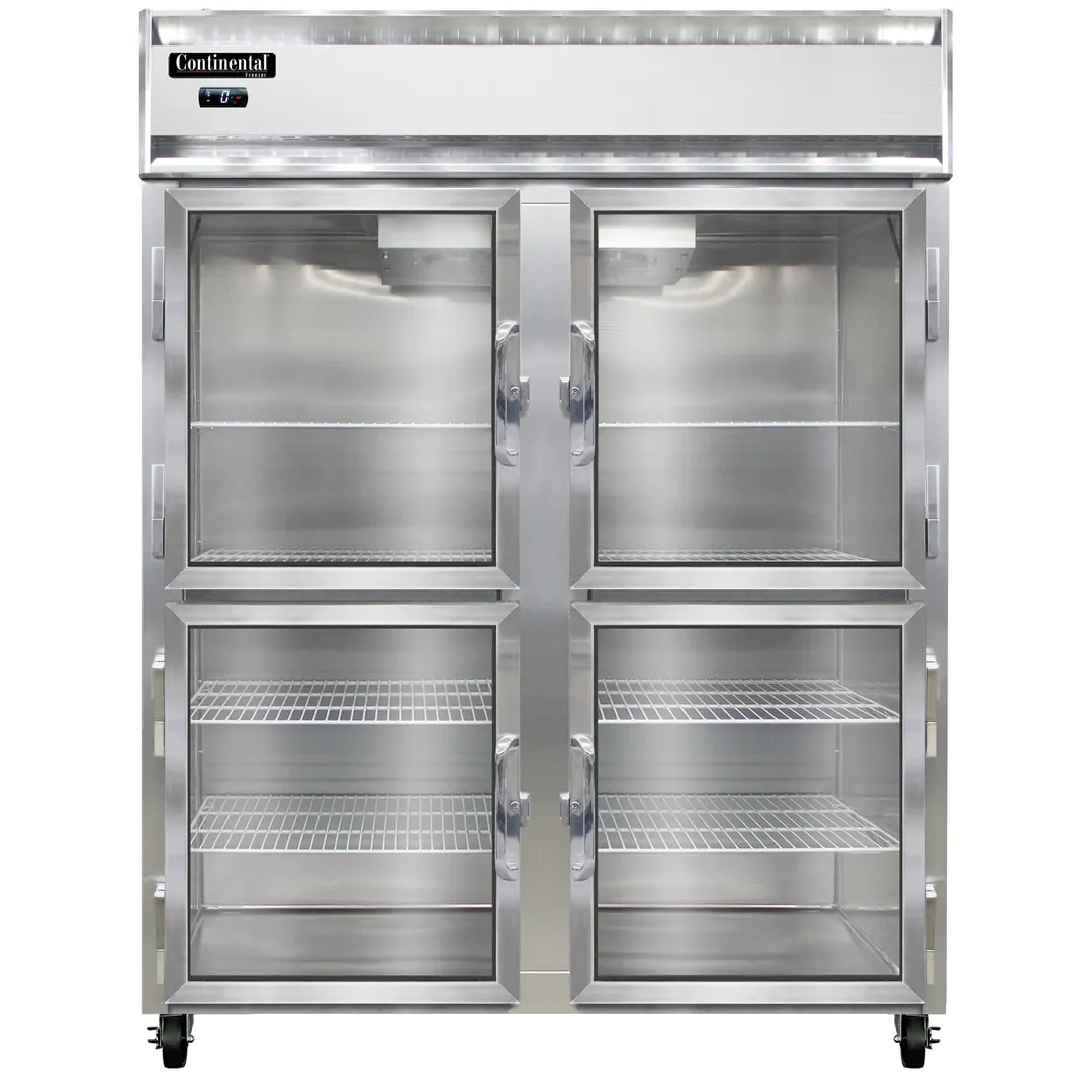 Continental Refrigerator 2FENGDHD 57" 4-Glass Half Door 2-Section Reach-In Freezer, Top Mounted, 50 cu. ft., Stainless Steel Front