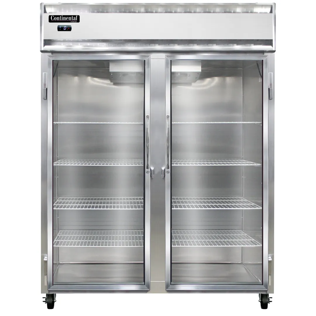 Continental Refrigerator 2FENGD 57" 2-Glass Door Reach-In Freezer, Top Mounted, 50 cu. ft., Stainless Steel Front, Aluminum Sides