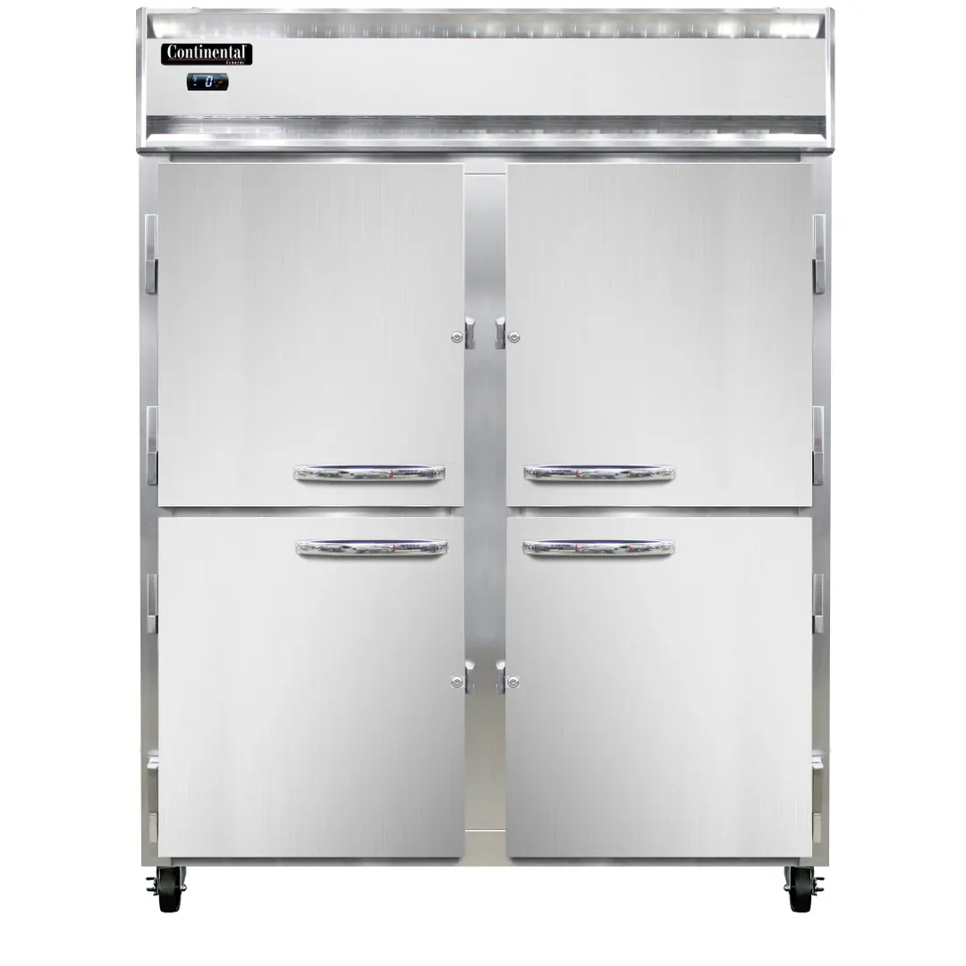 Continental Refrigerator 2FENPTHD 57" 2-Section Pass-Thru Freezer, 8 Half Solid Doors, 50 cu. ft., Stainless Steel Front, Top Mounted