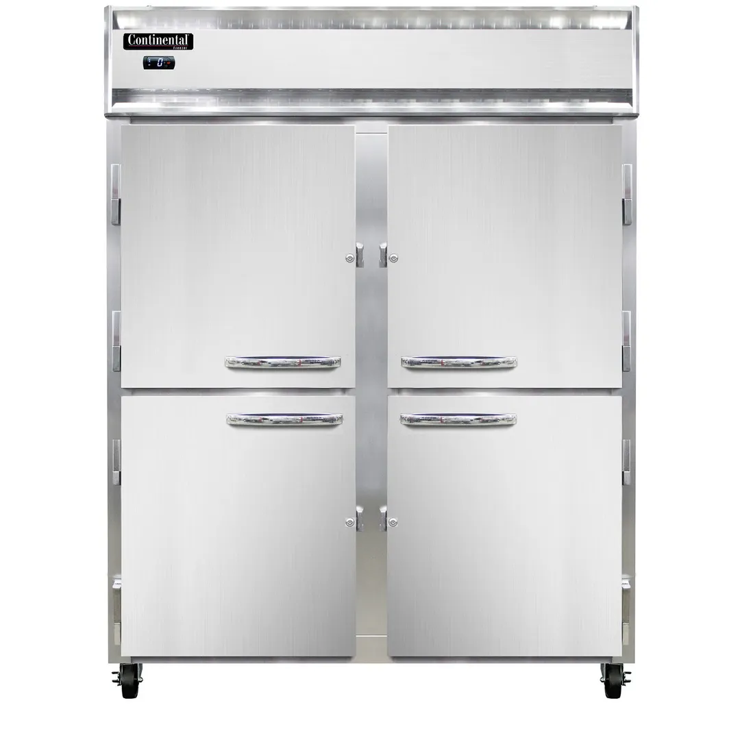Continental Refrigerator 2FENSAPTHD 57" 2-Section Pass-Thru Freezer, 8 Half Solid Doors, Stainless Steel, 50 cu. ft.