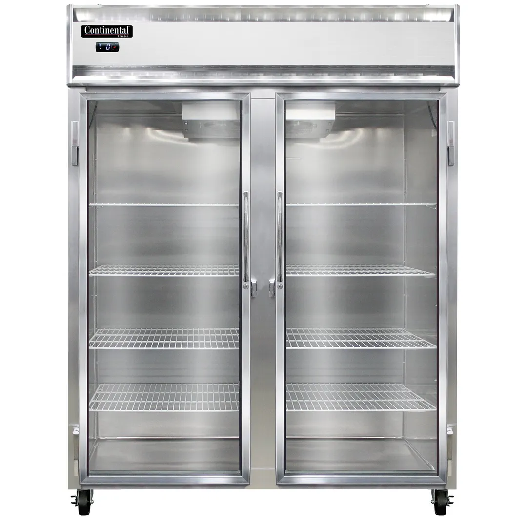 Continental Refrigerator 2FENSSGD 57" 2-Section Glass Door Reach-In Freezer, Top Mounted, 50 cu. ft., Stainless Steel