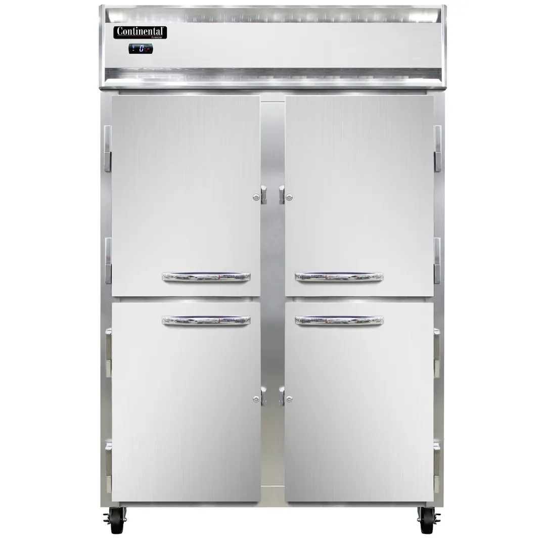 Continental Refrigerator 2FNHD 52" 2-Section Reach-In Freezer, 4 Half Solid Doors, 48 cu. ft., Stainless Steel Front, Aluminum Interior, Self-Contained