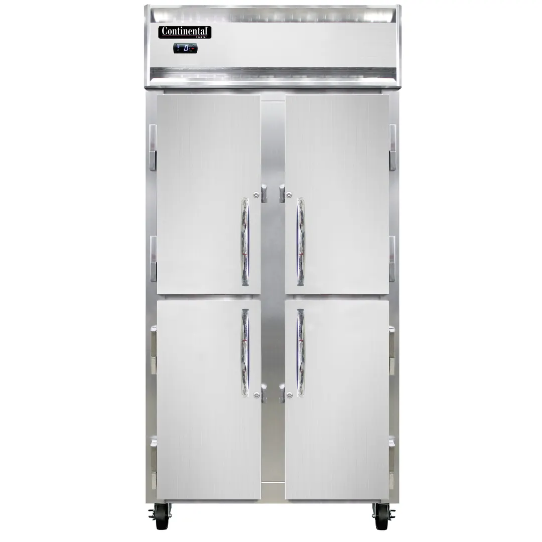 Continental Refrigerator 2FSENHD 36" 2-Section Reach-In Freezer, 4 Half Solid Doors, 30 cu. ft., Stainless Steel Front, Aluminum Interior