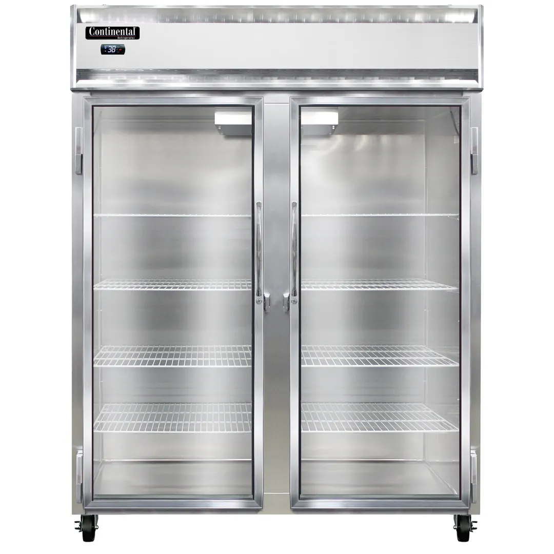 Continental 2RENGD 57" 2-Section Reach-In Refrigerator w/ 2 Glass Doors, Stainless Steel Front Aluminum Exterior, 50 cu.ft.