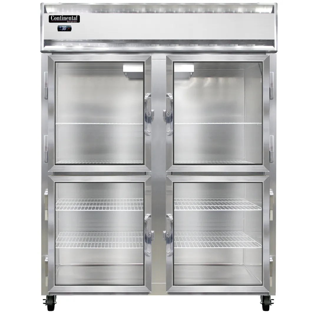 Continental 2RENGDHD 57" 2-Section Reach-In Refrigerator w/ 4 Half Glass Doors, Stainless Steel Front Aluminum Exterior, 50 cu.ft.