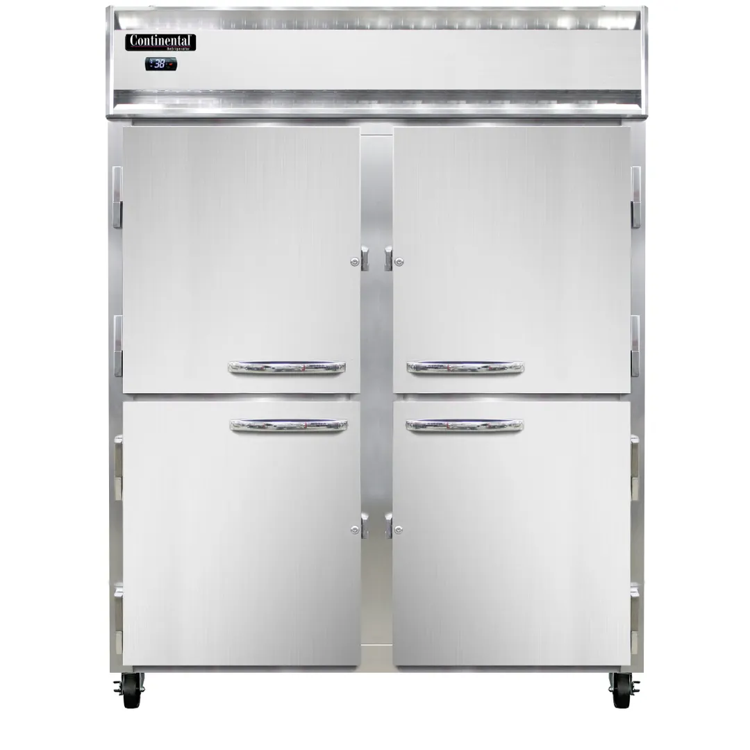 Continental 2RENHD 57" 2-Section Reach-In Refrigerator w/ 4 Half Solid Doors, Stainless Steel Front Aluminum Exterior, 50 cu.ft.