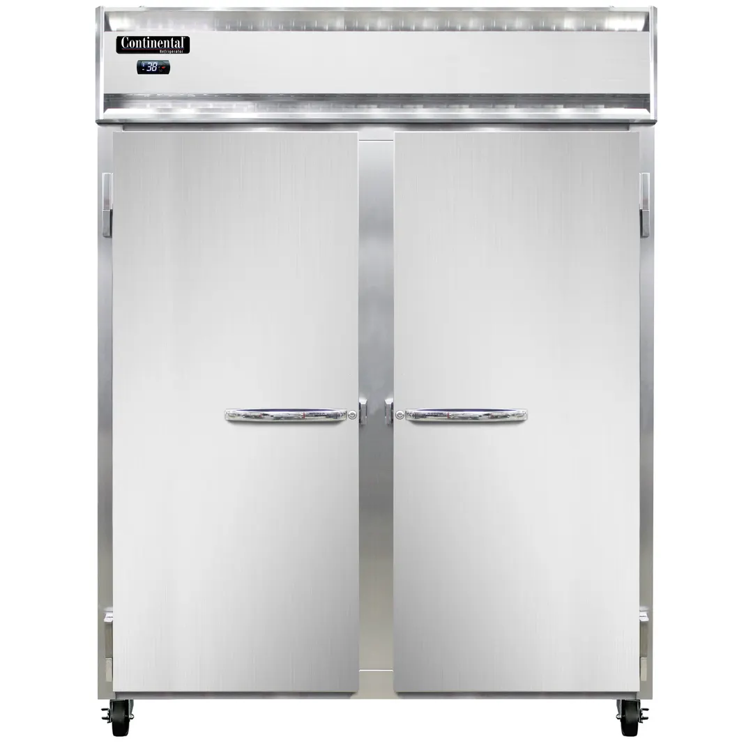 Continental Refrigerator 2RENPT 57" 2-Section Pass-Thru Refrigerator w/ 4 Solid Doors, Stainless Steel Front Aluminum Ends, 52 cu. ft.