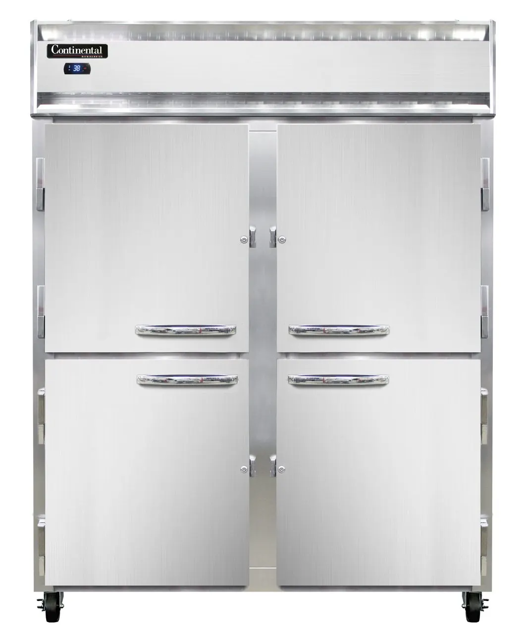 Continental 2RENSAHD 57" 2-Section Reach-In Refrigerator w/ 4 Half Solid Doors, Stainless Steel Exterior, 50 cu.ft.