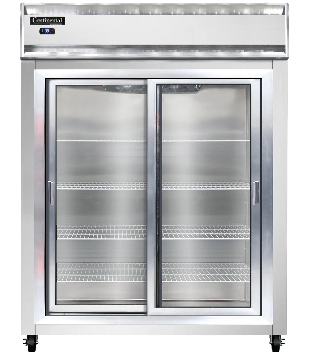 Continental 2RENSASGD 57" 2-Section Reach-In Refrigerator w/ 2 Sliding Glass Doors, Stainless Steel Exterior, 50 cu.ft.