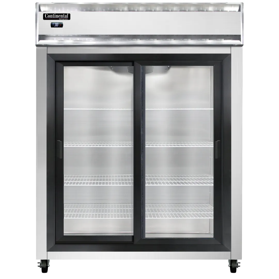 Continental 2RENSGD 57" 2-Section Reach-In Refrigerator w/ 2 Sliding Glass Doors, Stainless Steel Front Aluminum Exterior, 50 cu.ft.