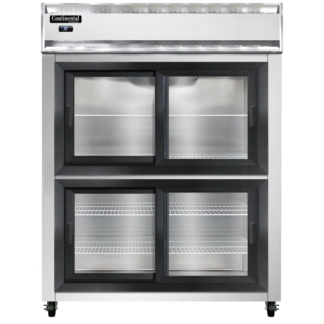 Continental 2RENSGDHD 57" Two Section Reach-In Refrigerator w/ 4 Sliding Half Glass Doors, Stainless Steel Front Aluminum Exterior, 50 cu.ft.