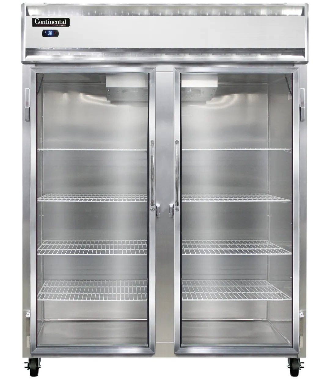 Continental 2RENSSGD 57" 2-Section Reach-In Refrigerator w/ 2 Glass Doors, All Stainless Steel, 50 cu.ft.