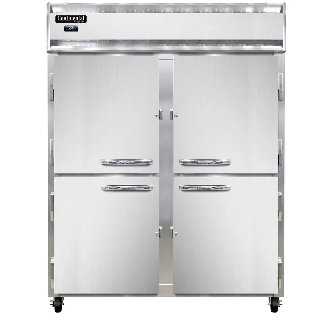 Continental Refrigerator 2RENSSPTHD 57" 2-Section Pass-Thru Refrigerator w/ 8 Half Solid Doors, All Stainless Steel, 52 cu. ft.