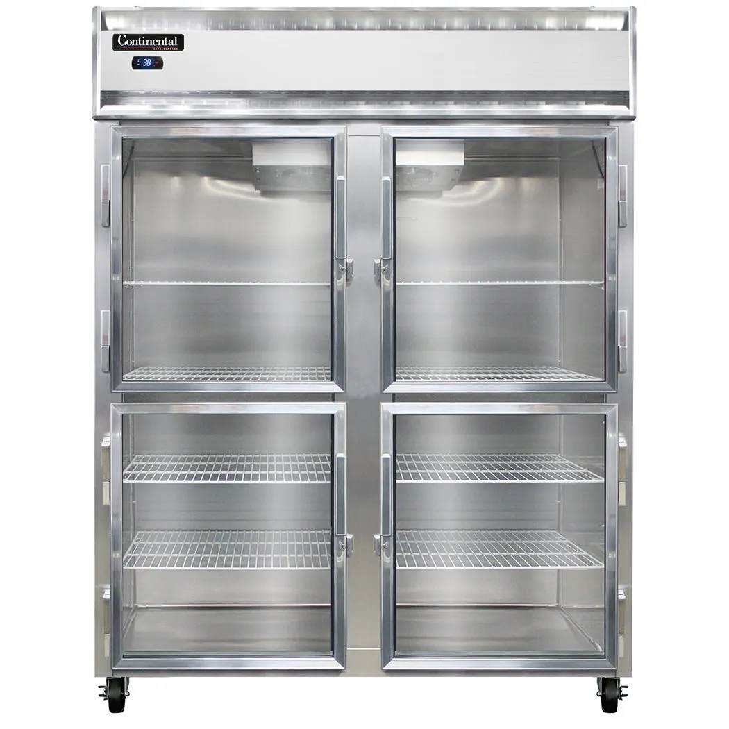 Continental 2RESNGDHD 57" 2-Section Reach-In Refrigerator w/ 4 Glass Half Doors, Stainless Steel Front Aluminum Exterior, 40 cu.ft.