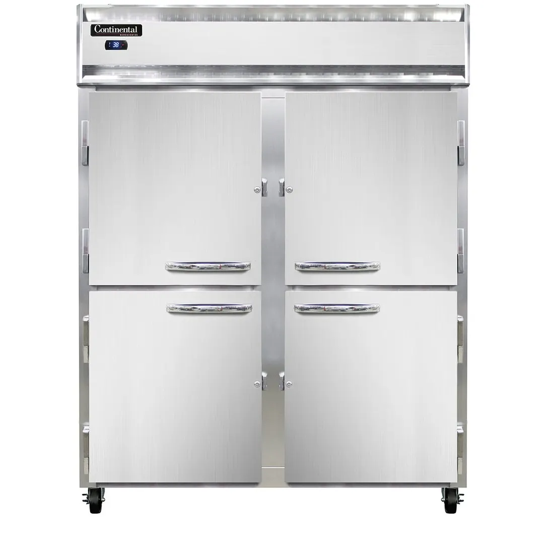 Continental 2RESNHD 57" 2-Section Reach-In Refrigerator w/ 4 Solid Half Doors, Stainless Steel Front Aluminum Exterior, 40 cu.ft.