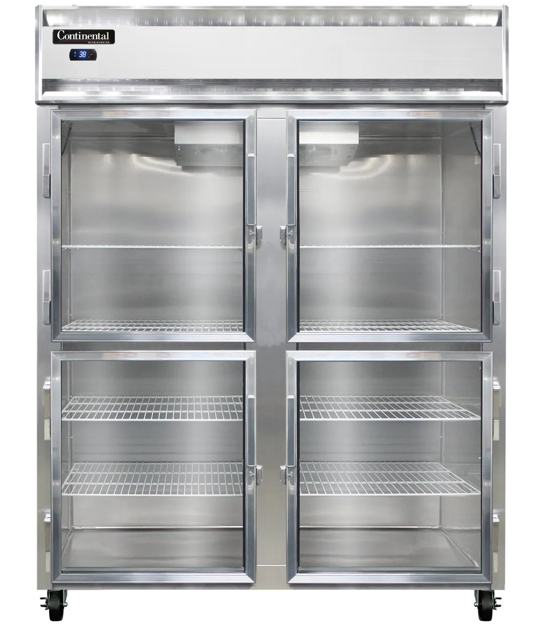 Continental 2RESNSAGDHD 57" 2-Section Reach-In Refrigerator w/ 4 Glass Half Doors, Stainless Steel Exterior, 40 cu.ft.