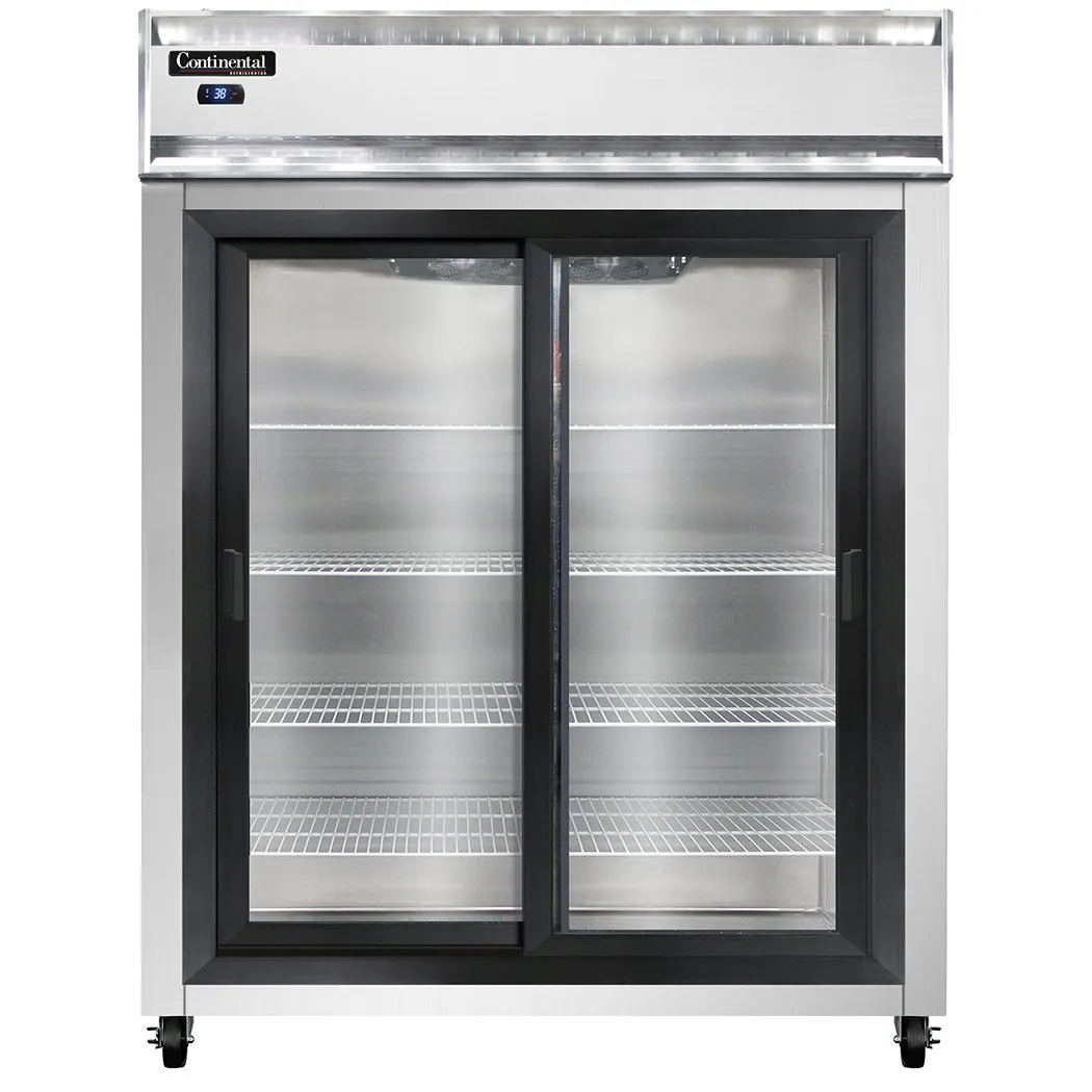 Continental 2RESNSGD 57" 2-Section Reach-In Refrigerator w/ 2 Siliding Glass Doors, Stainless Steel Front Aluminum Exterior, 40 cu.ft.