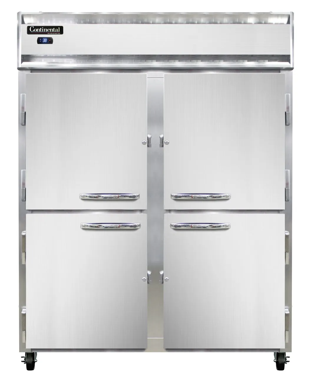 Continental Refrigerator 2RESNSSHD 57" 2-Section Reach-In Refrigerator w/ 4 Solid Half Doors, All Stainless Steel, 40 cu.ft.