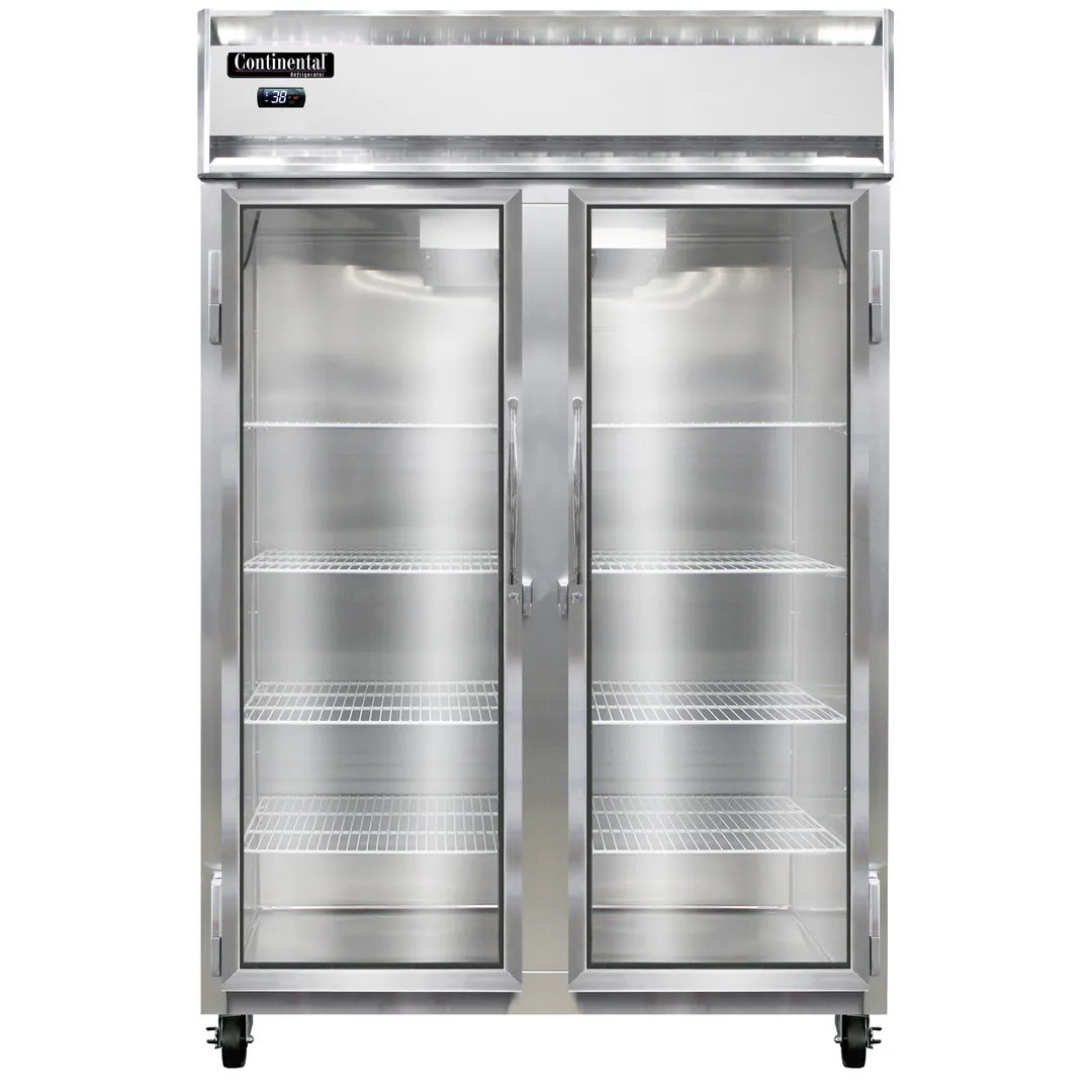 Continental Refrigerator 2RNGD 52" 2-Section Reach-In Refrigerator w/ 2 Glass Doors, Stainless Steel Front Aluminum Exterior, 48 cu.ft.