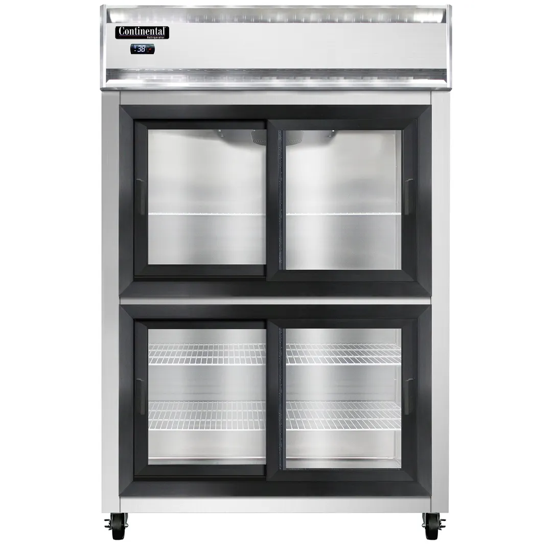 Continental Refrigerator 2RNSASGDHD 52" 2-Section Reach-In Refrigerator w/ 4 Sliding Half Glass Doors, Stainless Steel Exterior, 48 cu.ft.