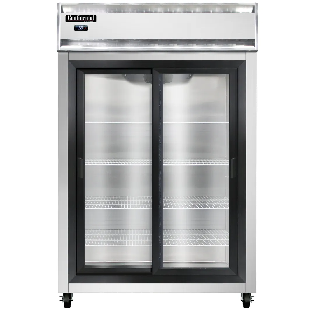 Continental Refrigerator 2RNSGD 52" 2-Section Reach-In Refrigerator w/ 2 Sliding Glass Doors, Stainless Steel Front Aluminum Exterior, 48 cu.ft.