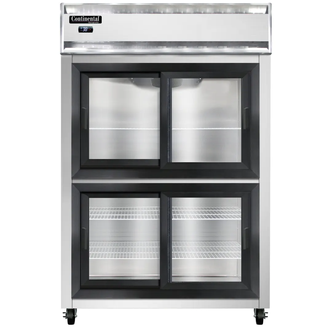 Continental Refrigerator 2RNSGDHD 52" 2-Section Reach-In Refrigerator w/ 4 Sliding Half Glass Doors, Stainless Steel Front Aluminum Exterior, 48 cu.ft.