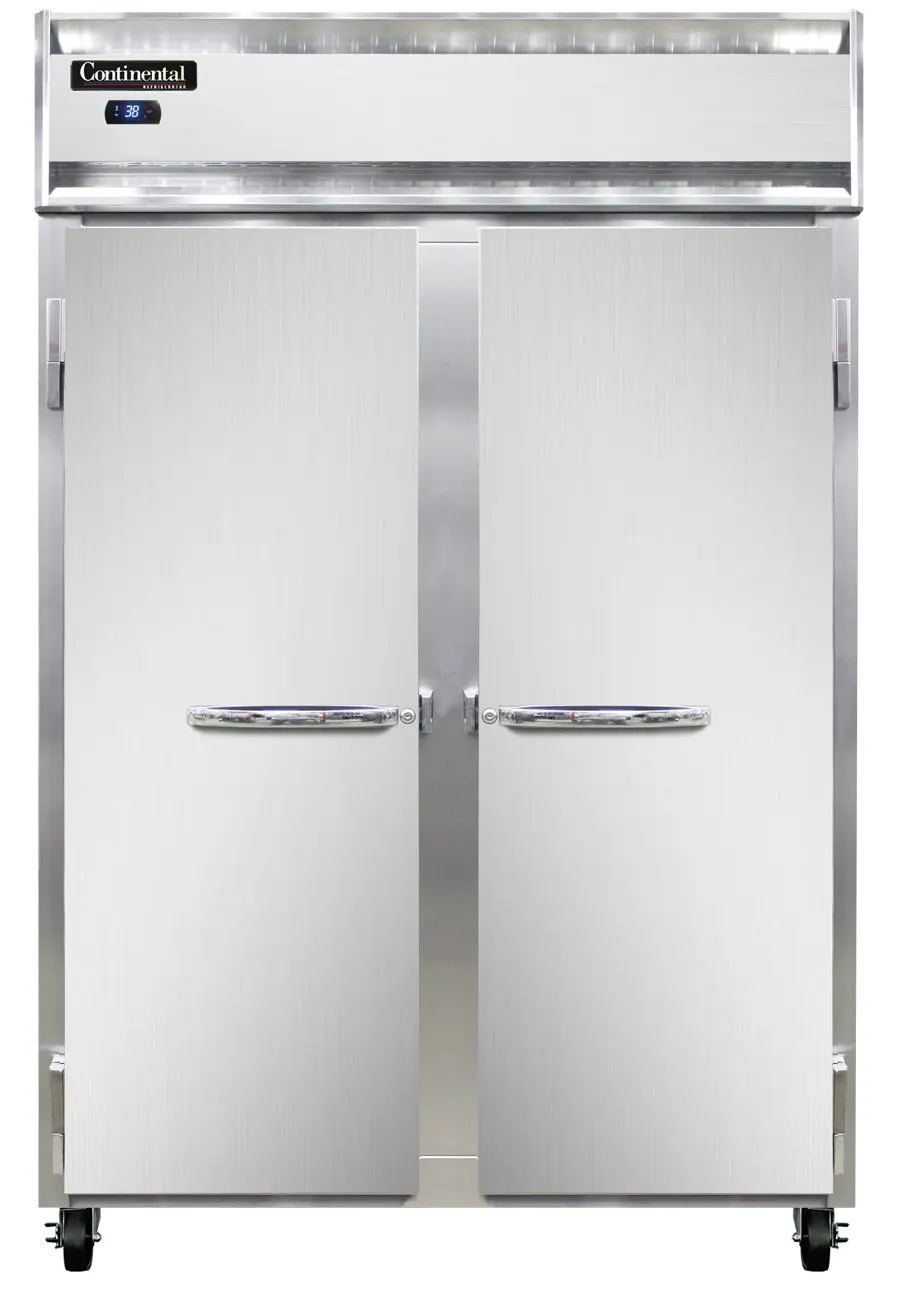 Continental Refrigerator 2RNSS 52" 2-Section Reach-In Refrigerator w/ 2 Solid Doors, All Stainless Steel, 48 cu.ft.