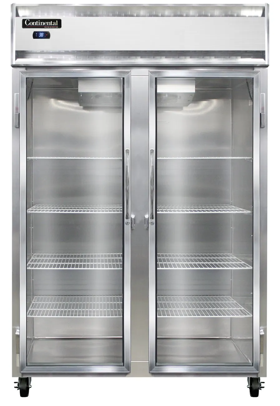 Continental Refrigerator 2RNSSGD 52" 2-Section Reach-In Refrigerator w/ 2 Glass Doors, All Stainless Steel, 48 cu.ft.