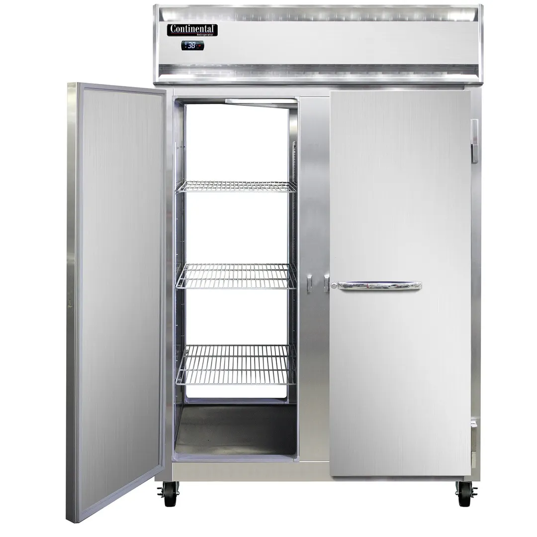 Continental Refrigerator 2RNSSPT 52" 2-Section Pass-Thru Refrigerator w/ 4 Solid Doors, All Stainless Steel, 50 cu. ft.