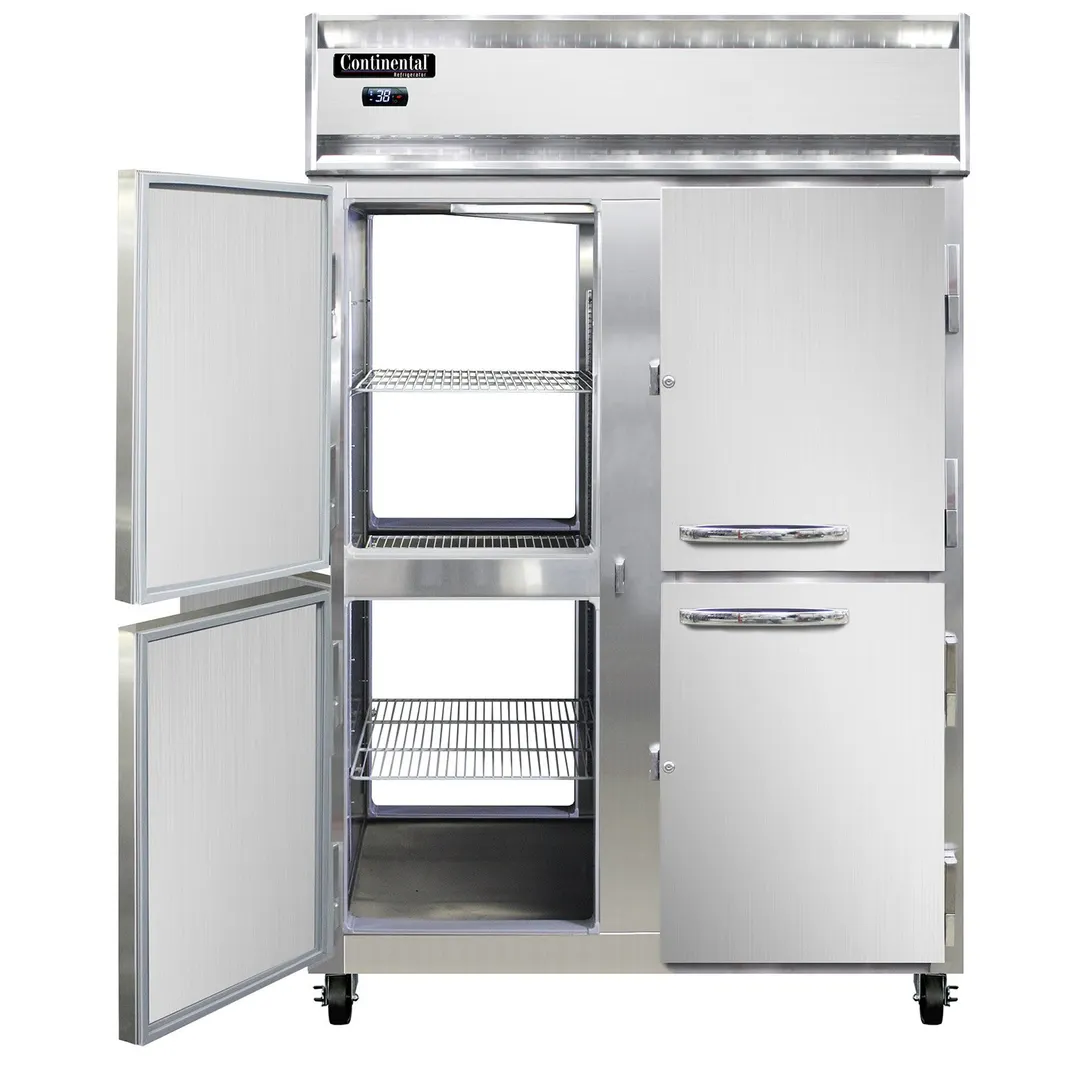 Continental Refrigerator 2RNSSPTHD 52" 2-Section Pass-Thru Refrigerator w/ 8 Half Solid Doors, All Stainless Steel, 50 cu. ft.