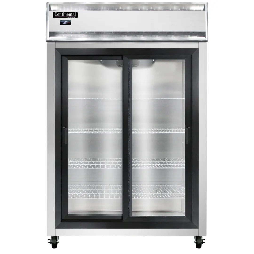 Continental Refrigerator 2RNSSSGD 52" 2-Section Reach-In Refrigerator w/ 2 Sliding Glass Doors, All Stainless Steel, 48 cu.ft.