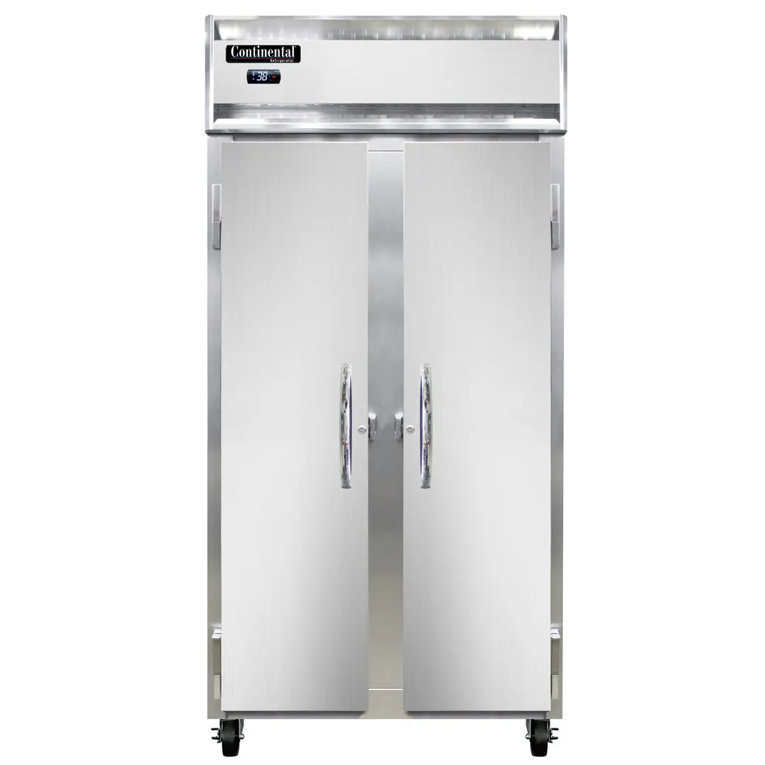Continental Refrigerator 2RSEN 36" 2-Section Reach-In Refrigerator w/ 2 Solid Doors, Stainless Steel Front Aluminum Exterior, 30 cu.ft.