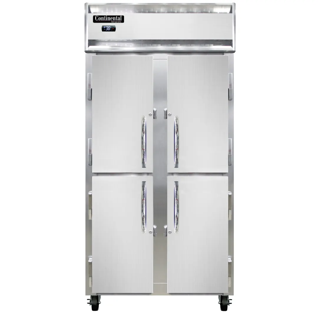 Continental Refrigerator 2RSENHD 36" 2-Section Reach-In Refrigerator w/ 4 Solid Half Doors, Stainless Steel Front Aluminum Exterior, 30 cu.ft.
