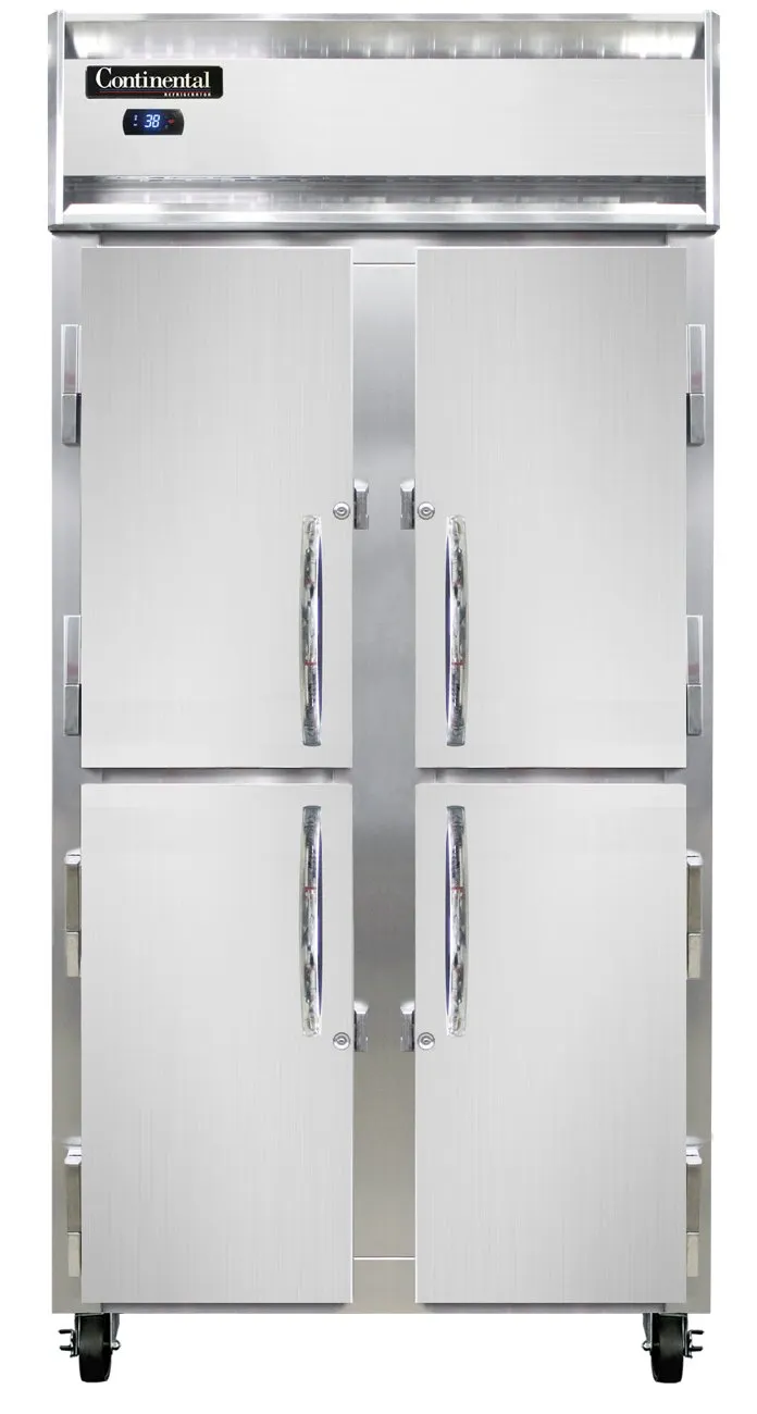 Continental Refrigerator 2RSENSAHD 36" 2-Section Reach-In Refrigerator w/ 4 Solid Half Doors, Stainless Steel Exterior, 30 cu.ft.