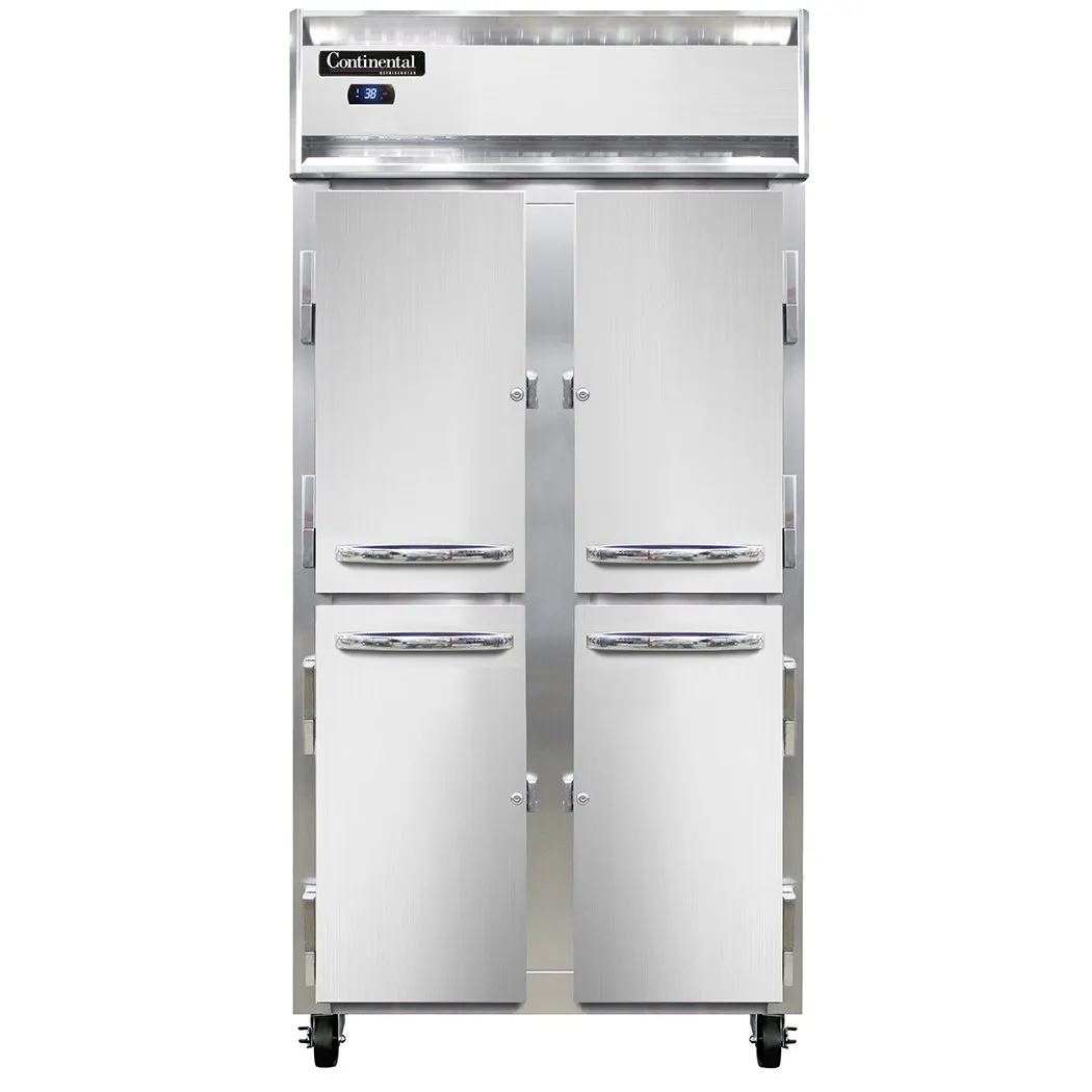 Continental Refrigerator 2RSESNHD 36" 2-Section Reach-In Refrigerator w/ 4 Half Solid Doors, Stainless Steel Front Aluminum Exterior, 24 cu.ft.