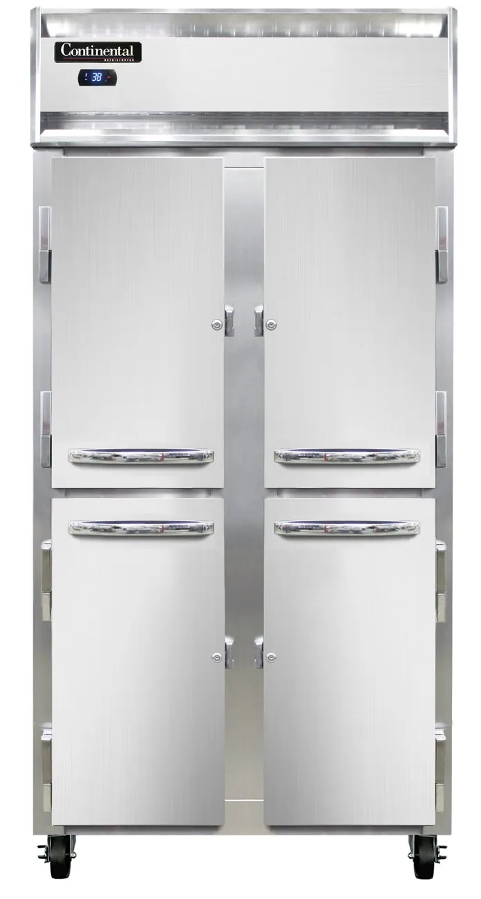 Continental Refrigerator 2RSESNSAHD 36" 2-Section Reach-In Refrigerator w/ 4 Half Solid Doors, Stainless Steel Exterior, 24 cu.ft.