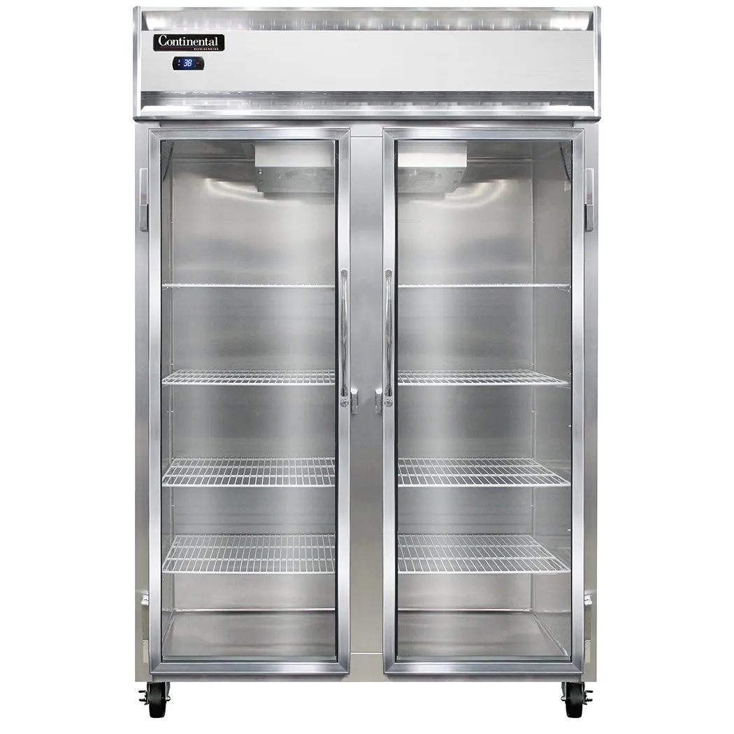Continental Refrigerator 2RSNGD 52" 2-Section Reach-In Refrigerator w/ 2 Glass Doors, Stainless Steel Front Aluminum Exterior, 32 cu.ft.