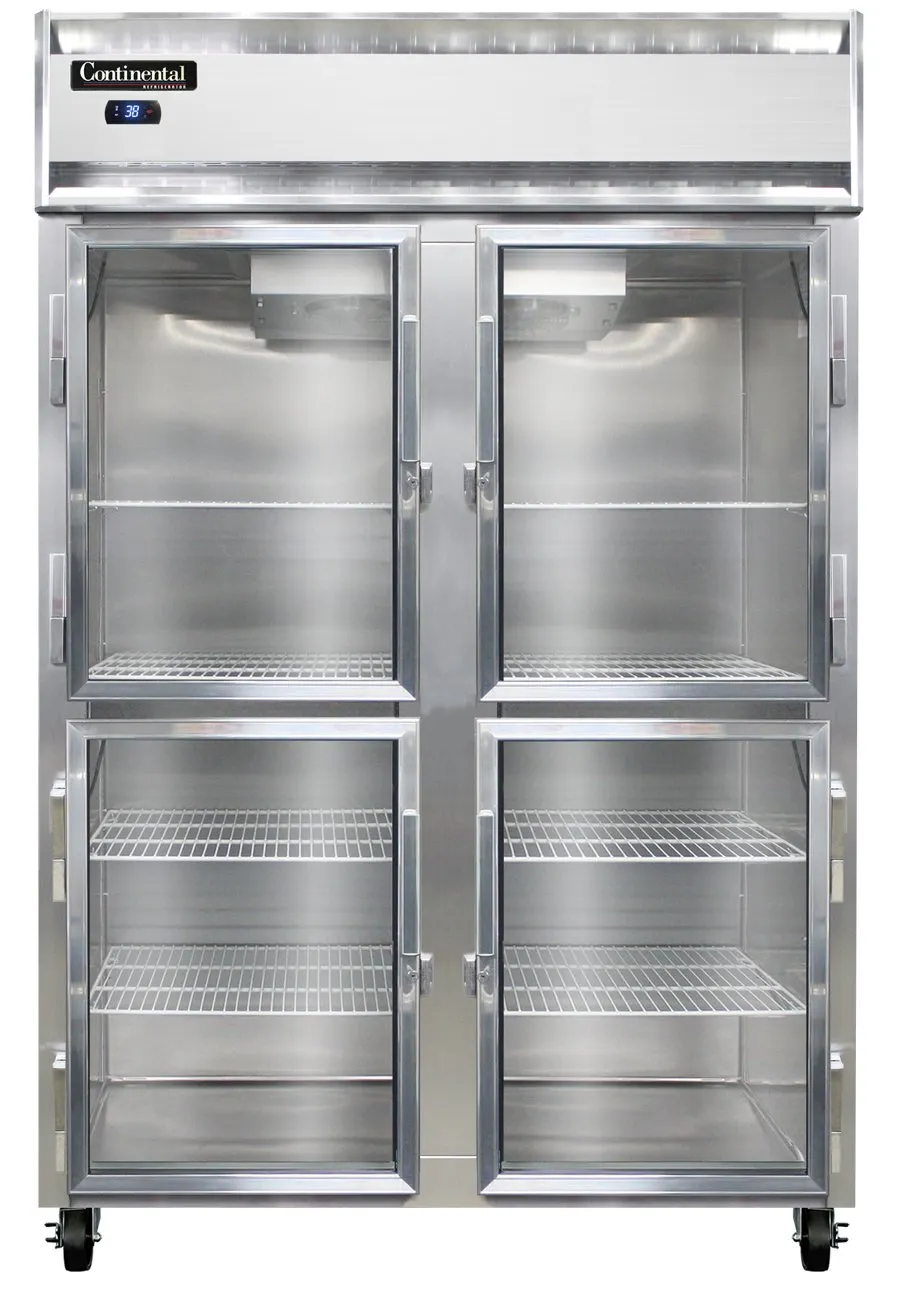 Continental Refrigerator 2RSNSAGDHD 52" 2-Section Reach-In Refrigerator w/ 4 Glass Half Doors, Stainless Steel Exterior, 32 cu.ft.