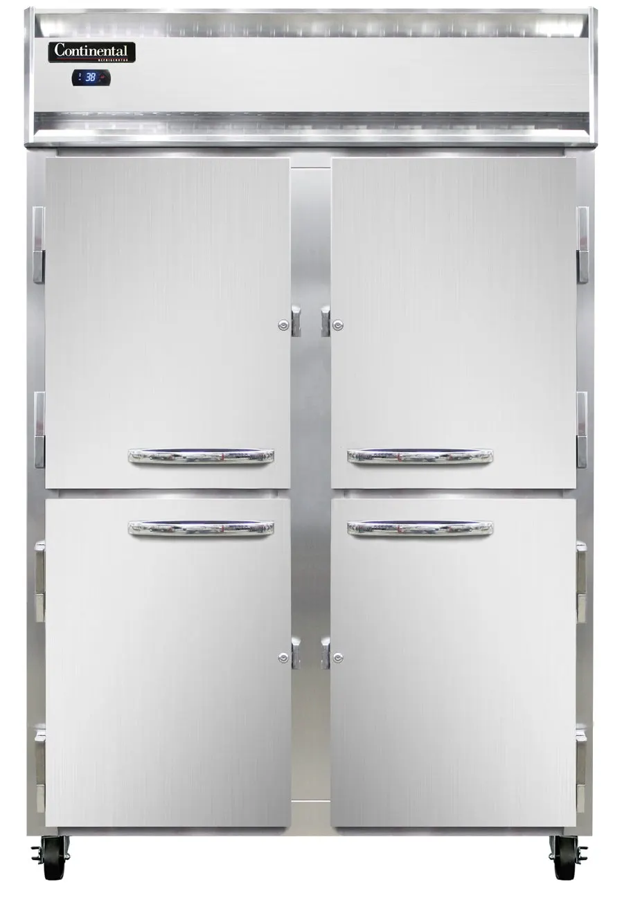 Continental Refrigerator 2RSNSAHD 52" 2-Section Reach-In Refrigerator w/ 4 Solid Half Doors, Stainless Steel Exterior, 32 cu.ft.